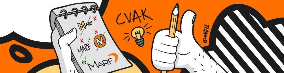 Tvorba a návrh loga originální malovaná kresba znázorňující kreslený zápisník s návrhy loga MARF