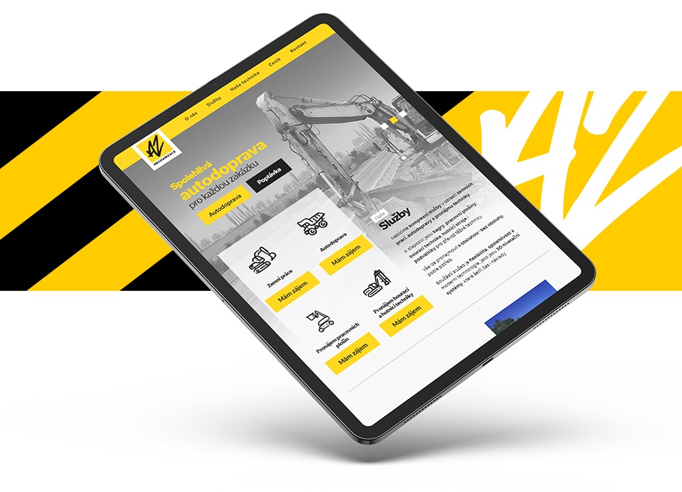 Náhled webových stránek AZ mechanizace zobrazených na tabletu – moderní design