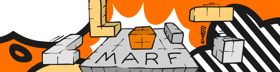 Ilustrace firemní idenity definice - stavební bloky s logem MARF symbolizující tvorbu a definici vizuálního stylu