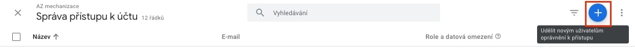 Přidání uživatele do Google Analytics