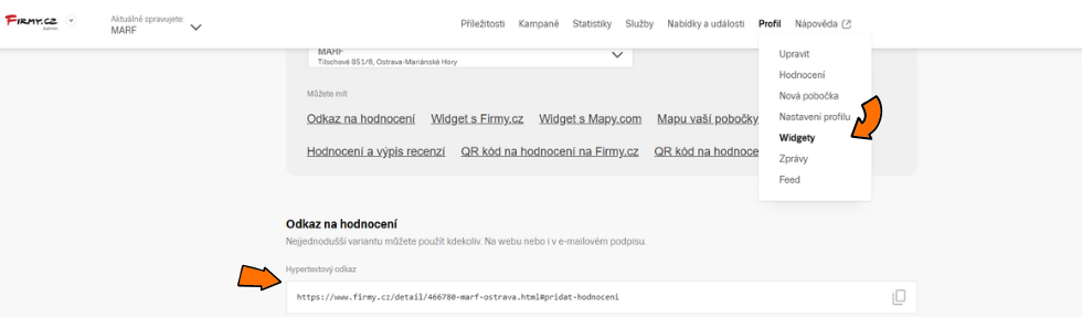 Odkaz pro recenzi firmy na Seznamu