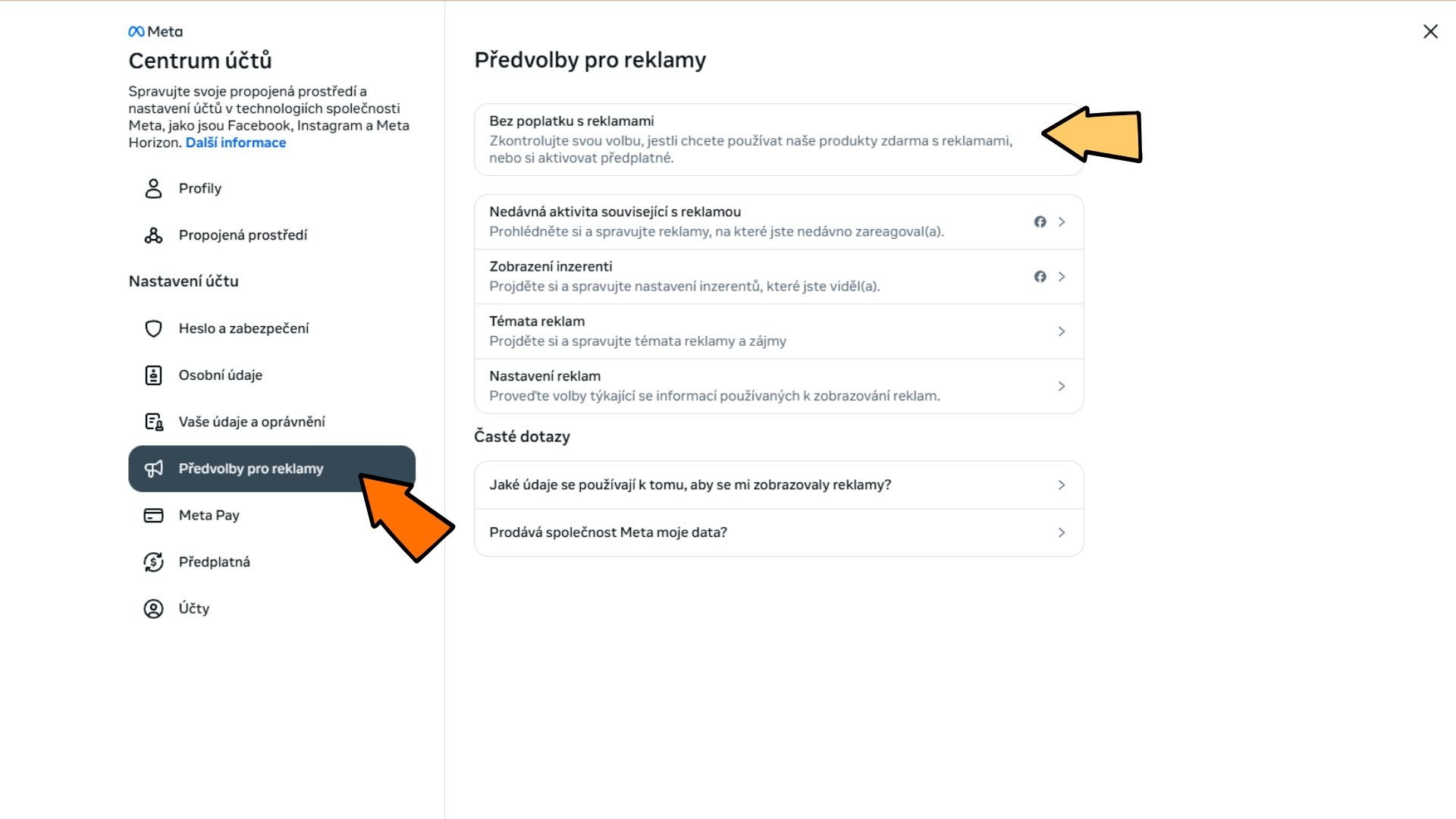 Facebook bez reklam - předvolby pro reklamy
