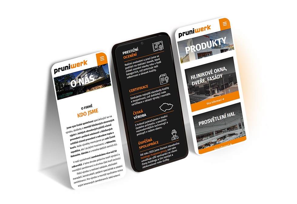 Mobilní zobrazení webu PRUNIWERK
