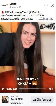 Ukázka video reklamy na Facebooku od MARF – největší chyba v PPC kampaních