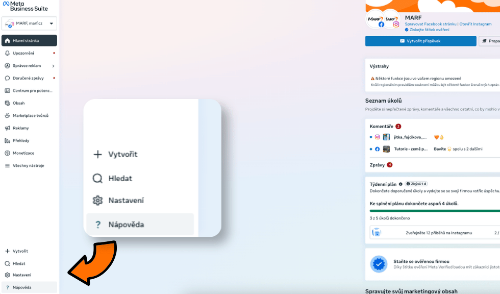 Nastavení Meta Business Suite