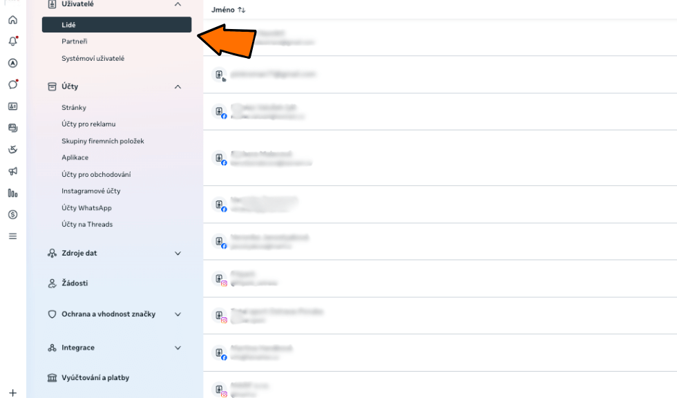 Sekce Lidé v Meta Business Manageru