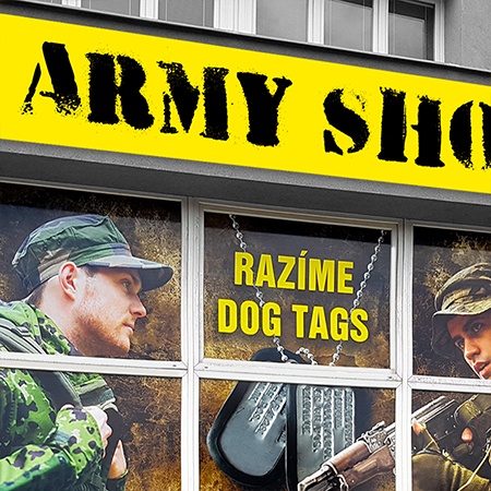 Polep výloh Army Shop